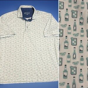 Bermuda Sands Fun Cocktails & Beer Bottle Print Golf Polo Shirt Men’s sz XL